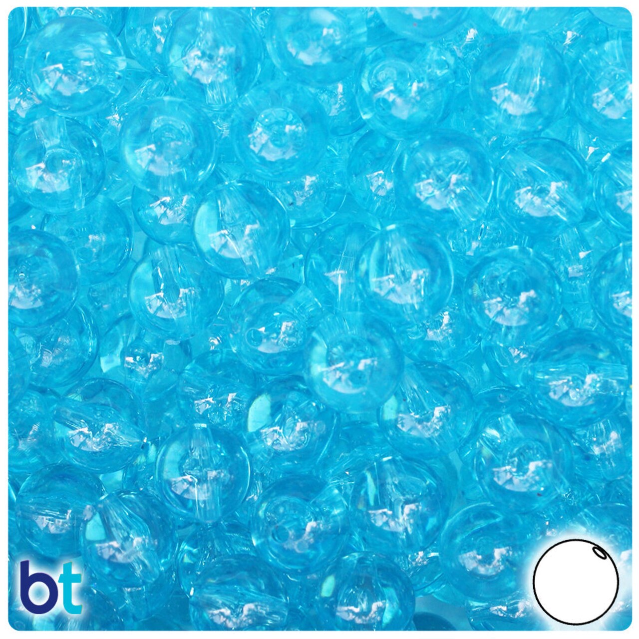 BeadTin Light Turquoise Transparent 10mm Round Plastic Craft Beads (150pcs)